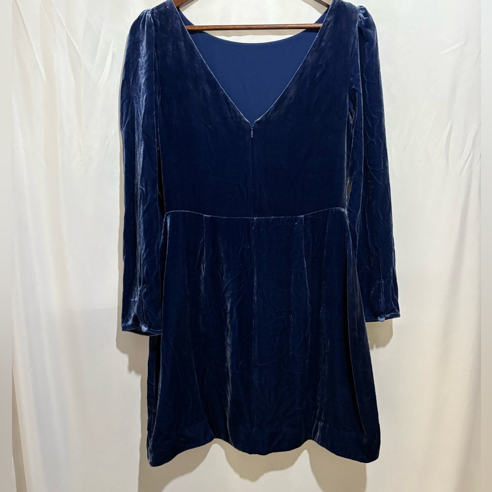 Reformation Navy Velvet Mini Dress Long Sleeve Square Neck Party Size 6 Small - Picture 5 of 10